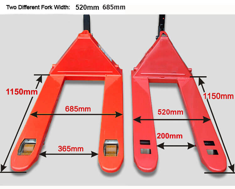 Wide hand pallet truck and Narrow hand pallet truck